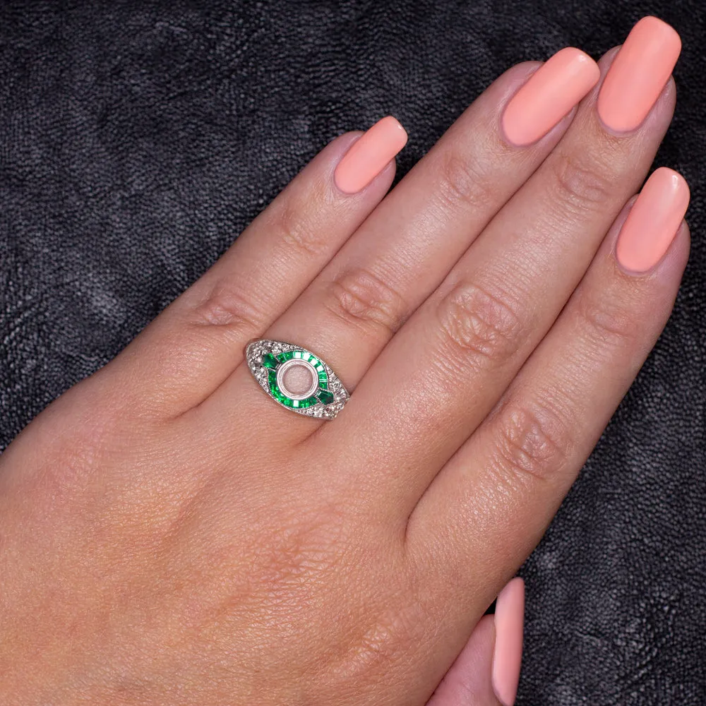 EMERALD DIAMOND ENGAGEMENT RING SETTING .75ct ROUND VINTAGE ART DECO BEZEL MOUNT