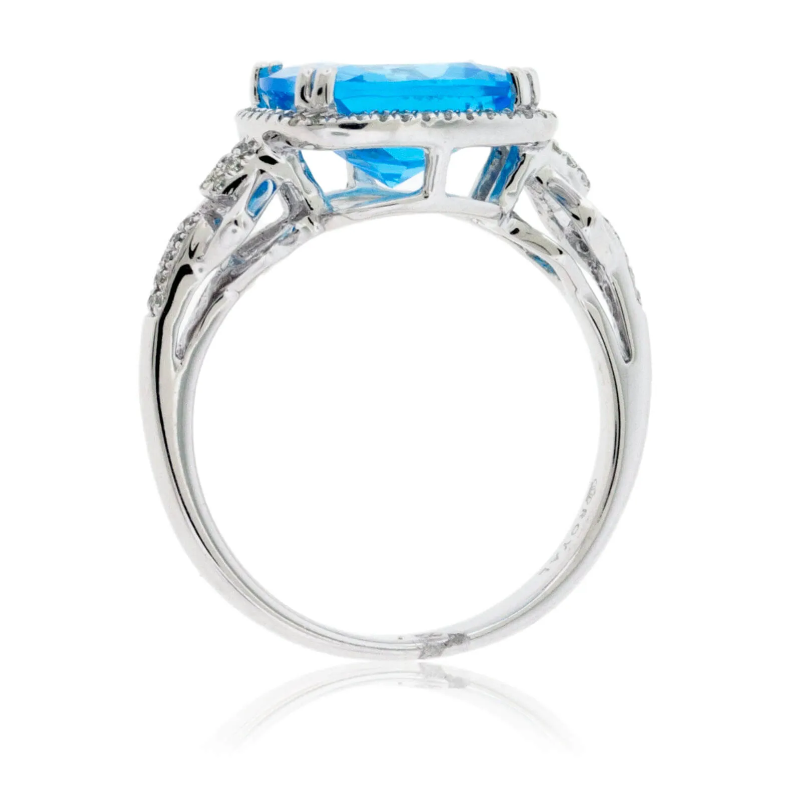 Fancy Cut Blue Topaz & Diamond Halo Style Ring