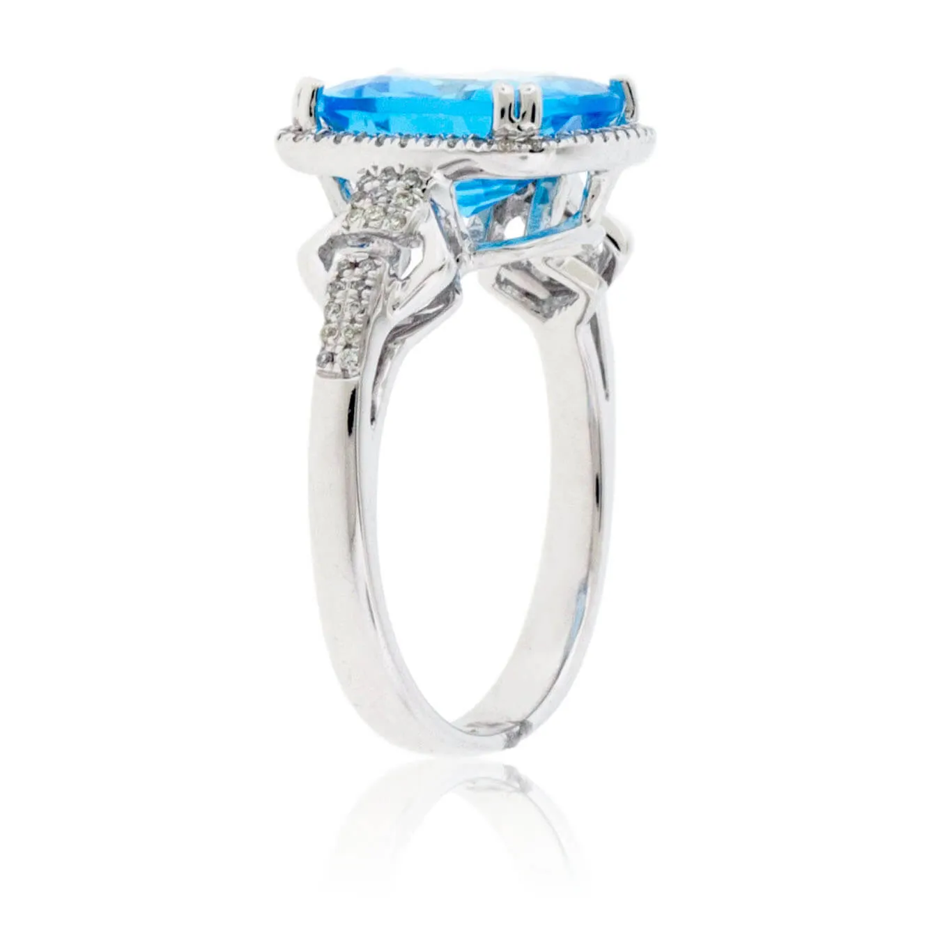 Fancy Cut Blue Topaz & Diamond Halo Style Ring