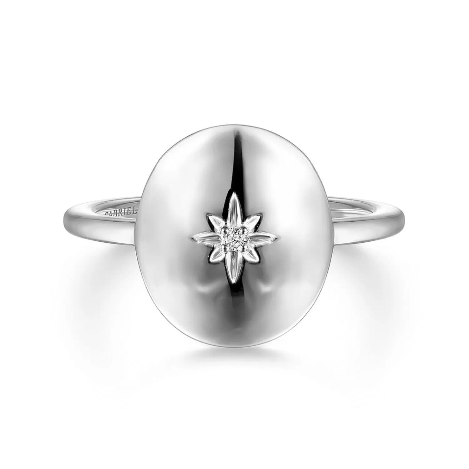 Gabriel & Co. Oval Medallion Ring with Diamond Star Center