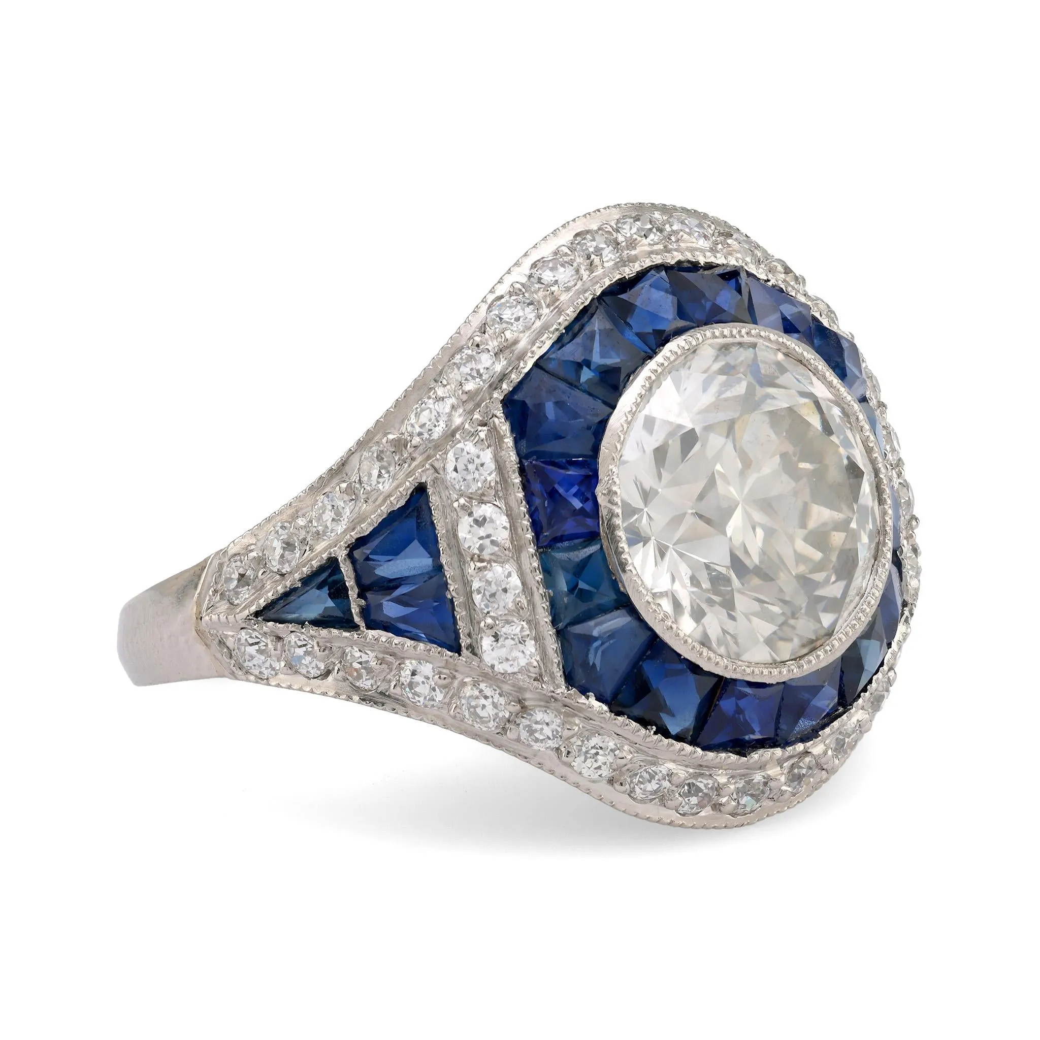 GIA 3.08 carat diamond sapphire platinum cocktail ring