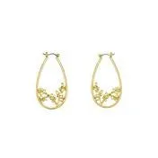 Goldtone Oval Cutout Floral Hoop Earrings