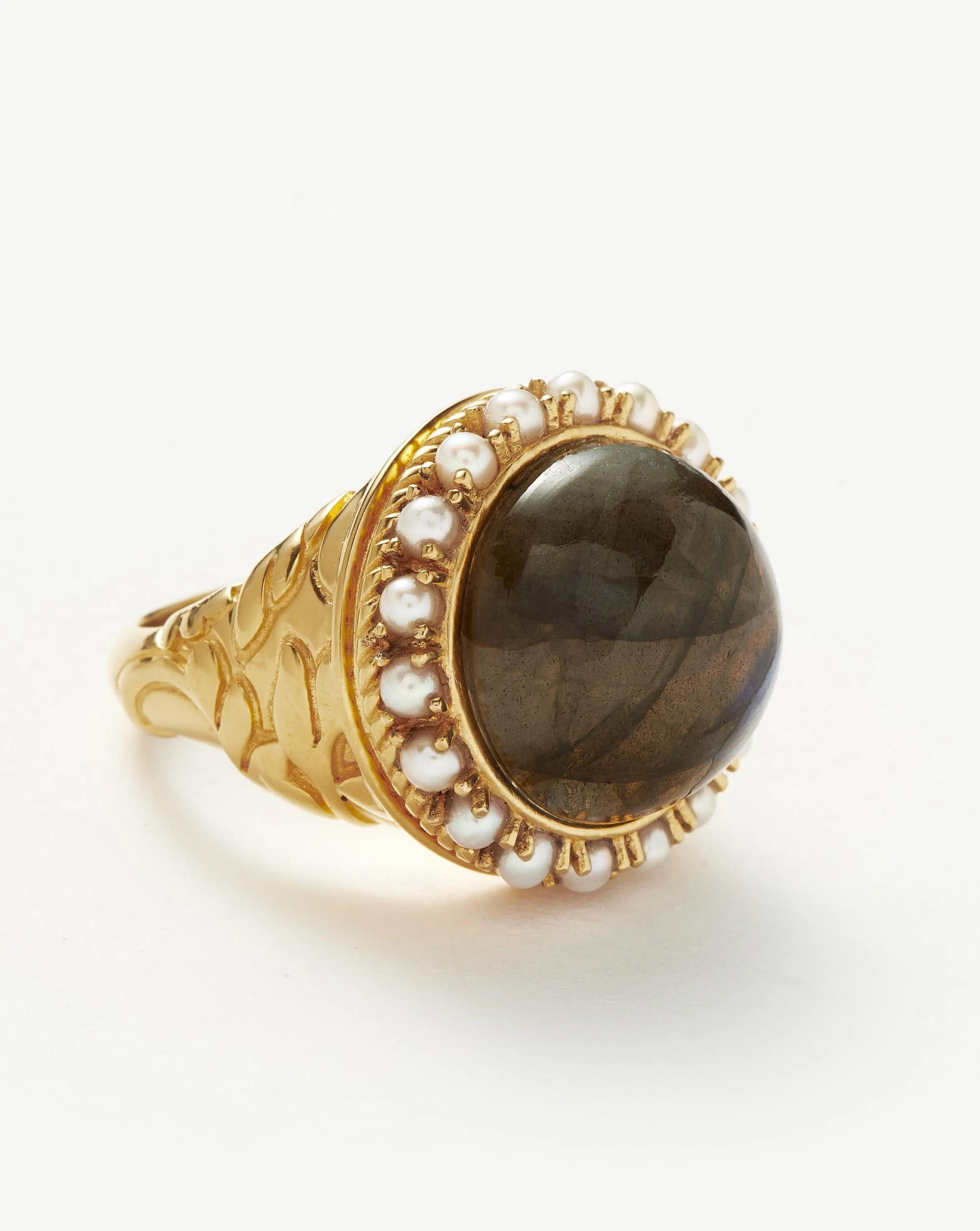 Harris Reed Labradorite Cocktail Ring | 18k Gold Plated/Pearl & Labradorite Rings