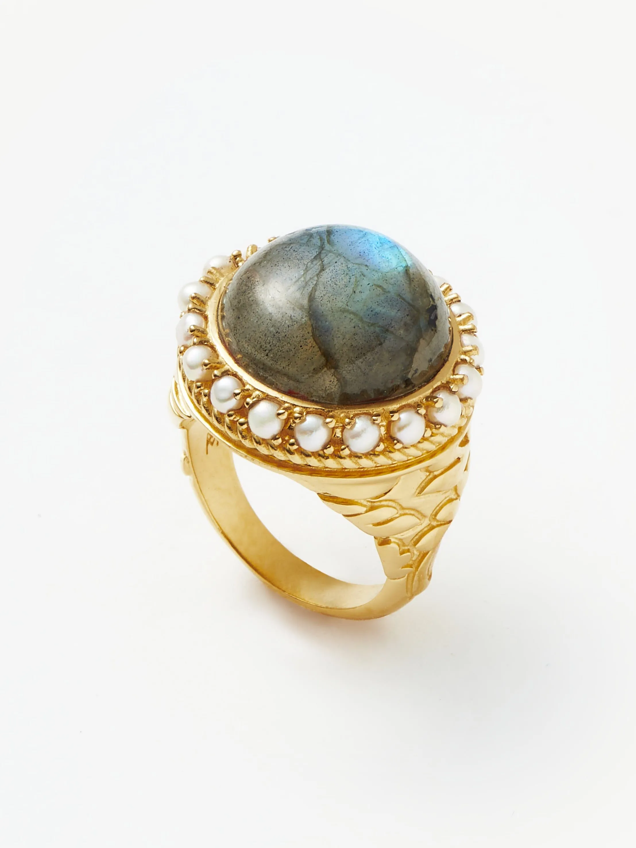 Harris Reed Labradorite Cocktail Ring | 18k Gold Plated/Pearl & Labradorite Rings