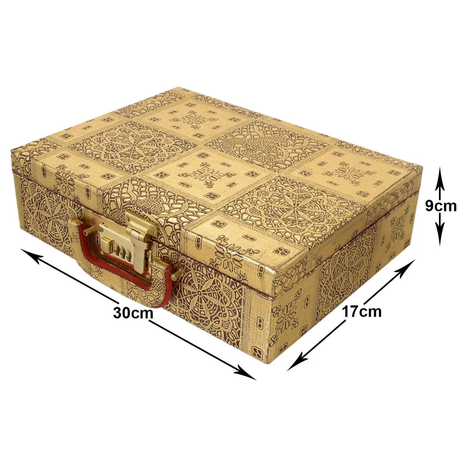 Heart Home Emobssed Design Wooden 2 Rod Bangle Box, Organizer For Bangle, Watches, Bracelets, Jewllery With Mirror & Number Lock System (Gold)-47HH0550