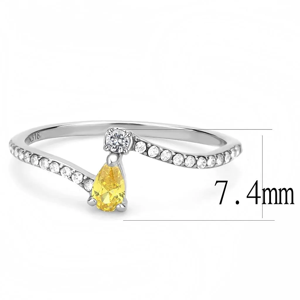 High polished (no plating) Stainless Steel Ring with AAA Grade CZ in Topaz for Women Style DA115