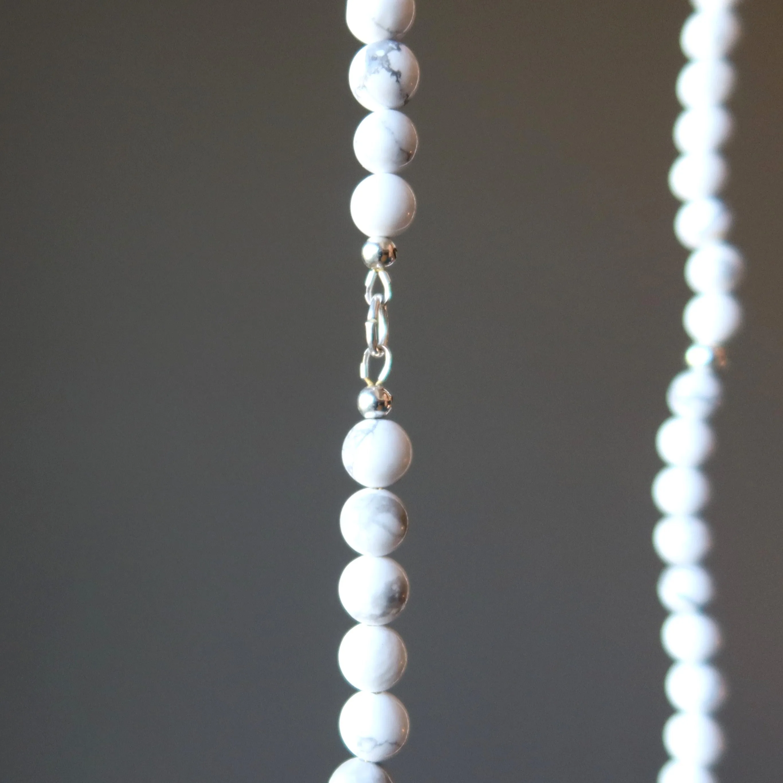 Howlite Necklace Long White Meditation Gemstone Claspless