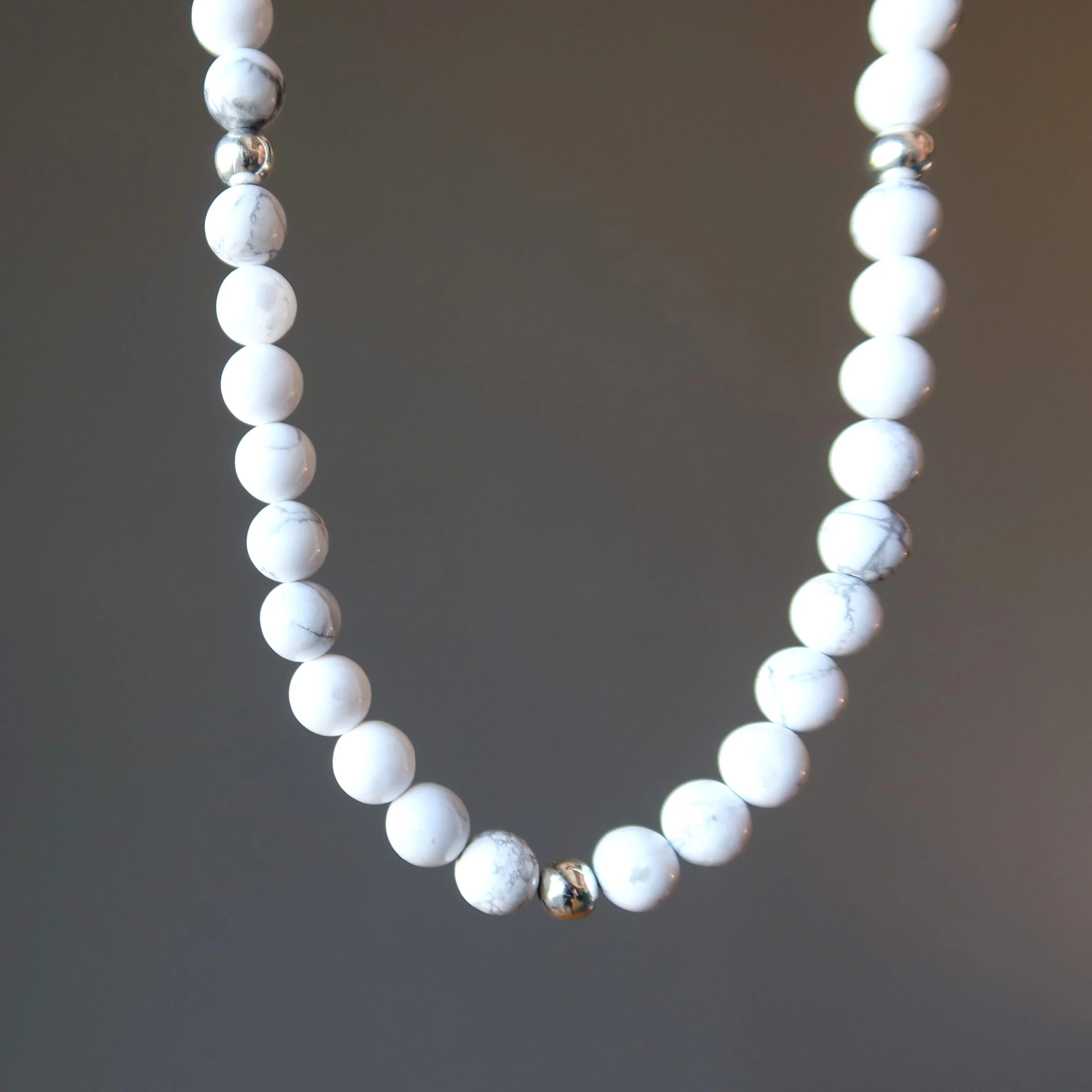 Howlite Necklace Long White Meditation Gemstone Claspless