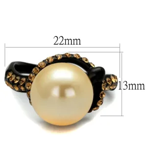 IP Black(Ion Plating) Stainless Steel Ring with Synthetic Pearl in Topaz for Women Style TK2349