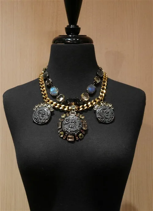 Iradj Moini Exclusive Pyrite Medallion Necklace with Citrine, Quartz and Labradorite