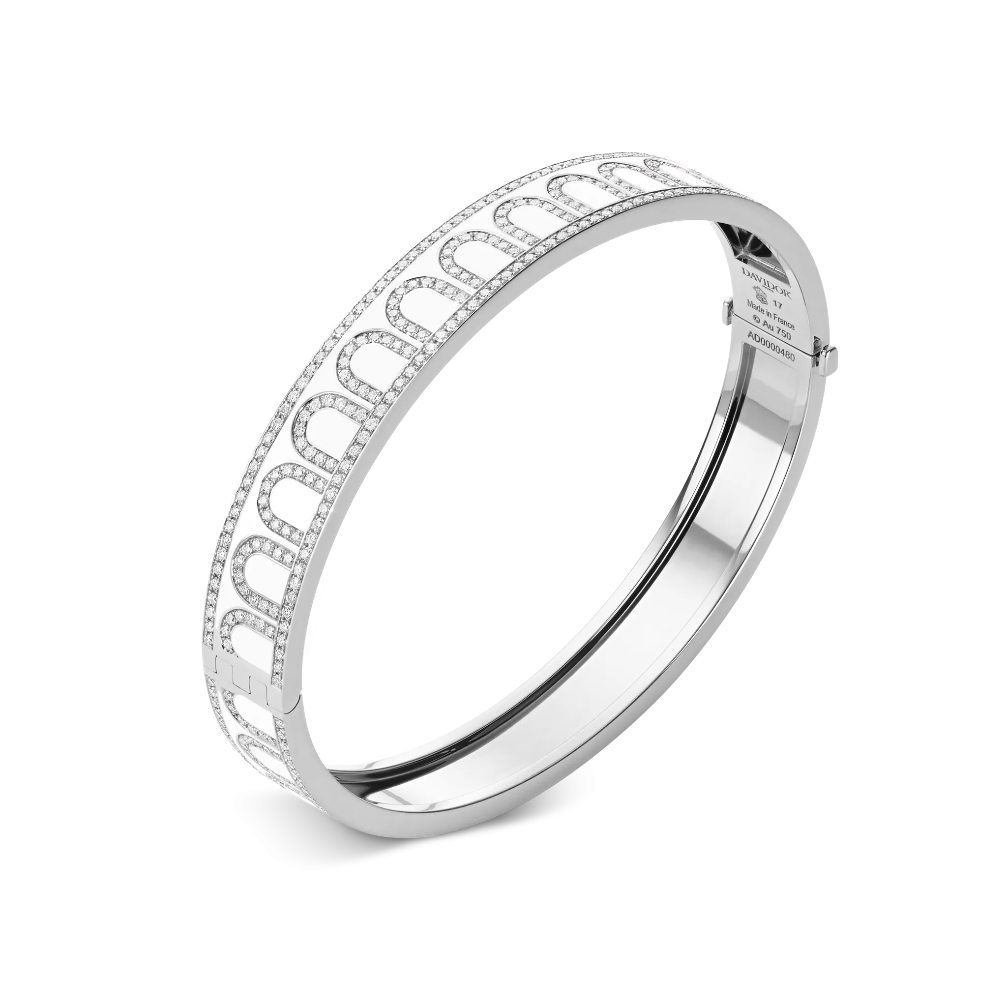 L'Arc de DAVIDOR Bangle MM, 18k White Gold with Lacquered Ceramic and Palais Diamonds