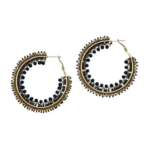 Large Beaded Ombre Hoop Earrings - Navy & Bronze