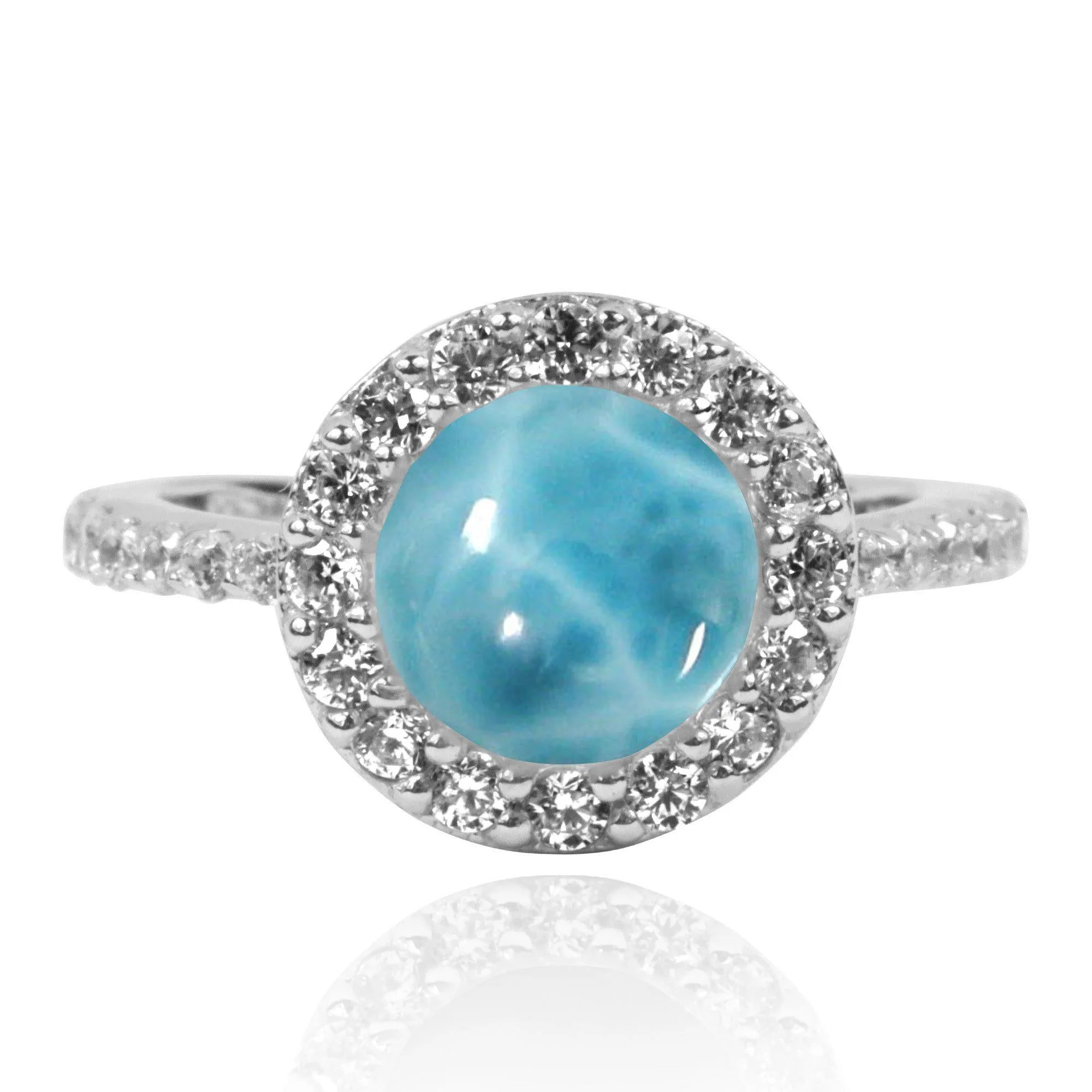 Larimar  Cocktail Ring with 22 Round Shape White Topaz Stones and 8 Round Shape White Topaz Stones