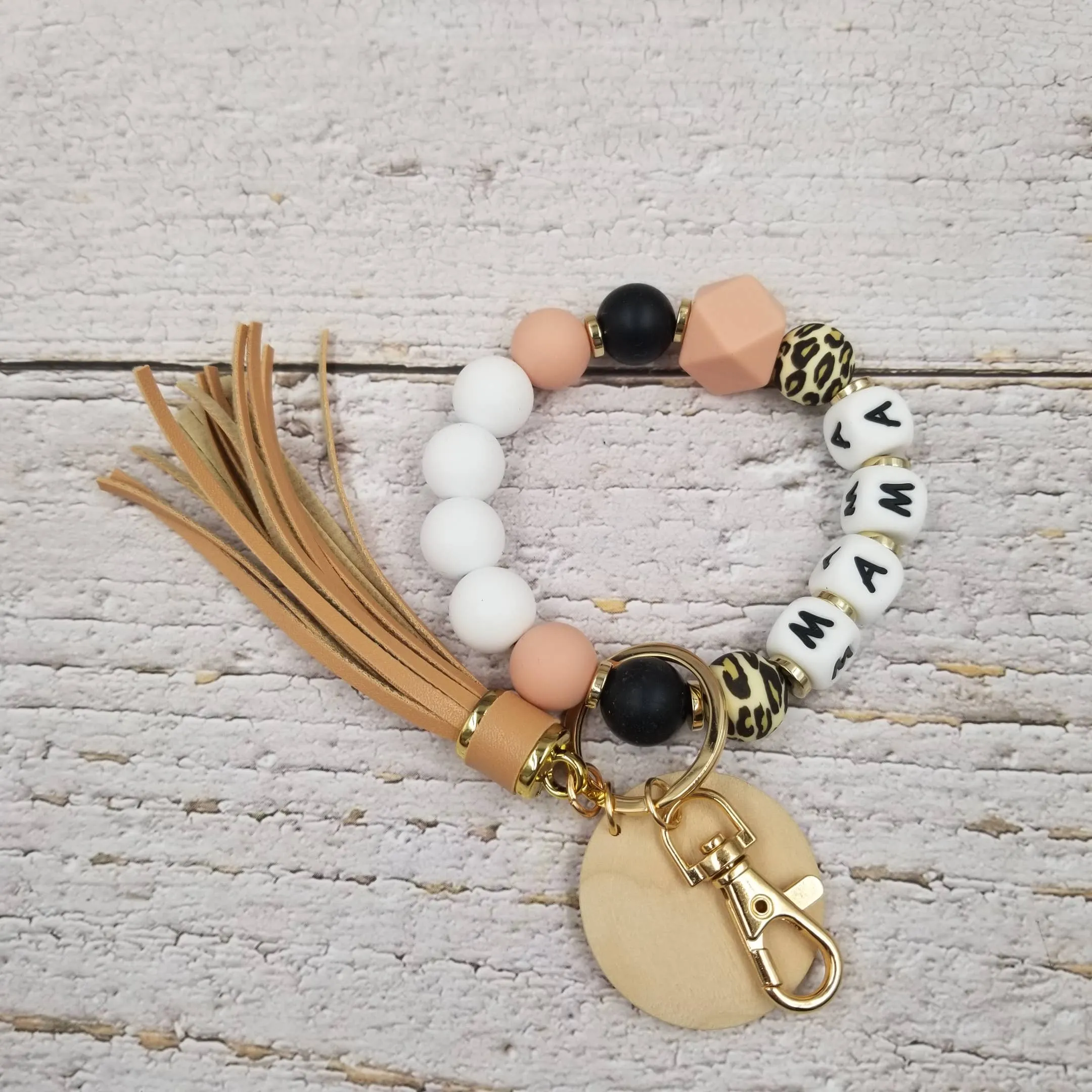 Leopard Bangle Keychain MAMA Bracelet: White