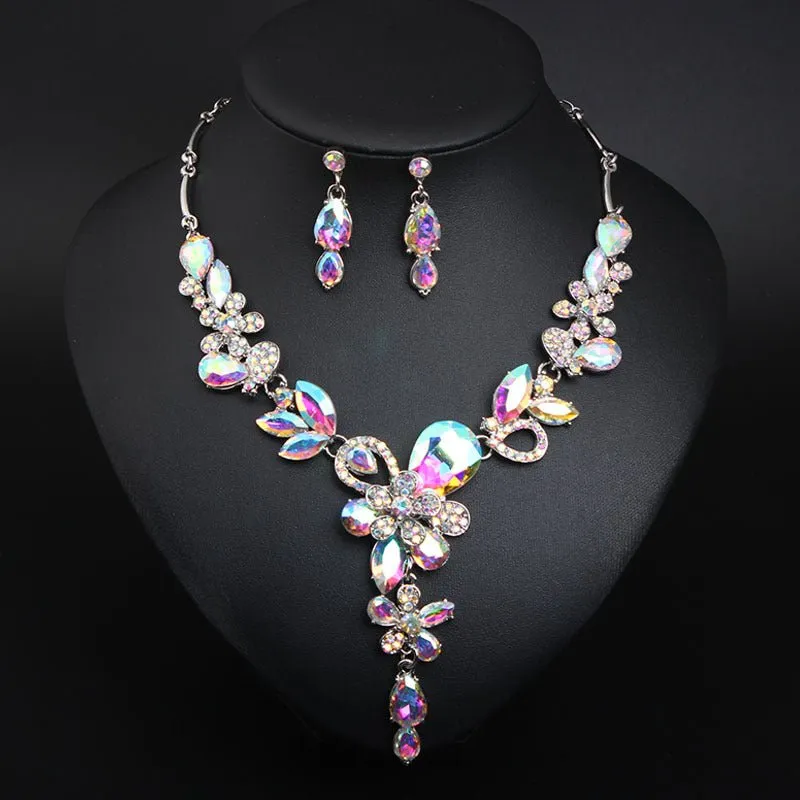 Luxy Moon Gemstone Pendant Crystal Wedding Jewelry Sets