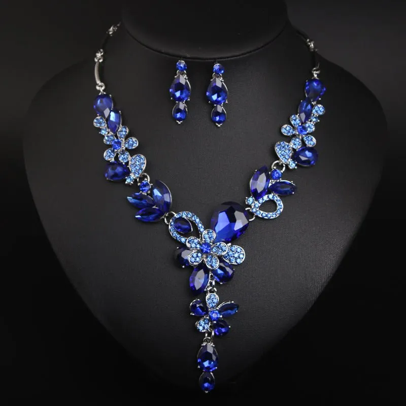 Luxy Moon Gemstone Pendant Crystal Wedding Jewelry Sets