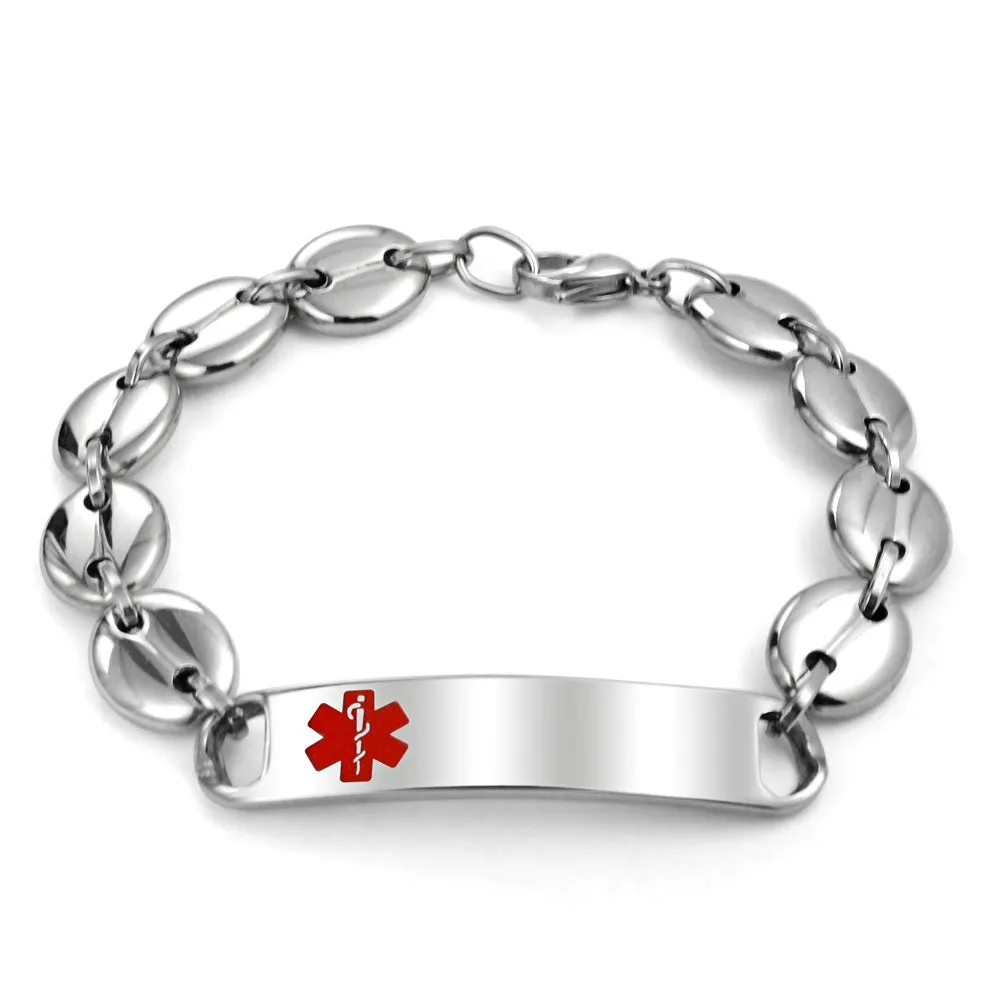 Medical ID Bracelet for Men - Marina Anchor Mariner Silver Tone Stainless Steel