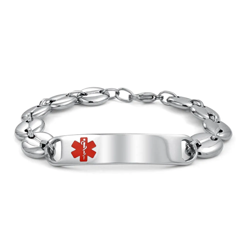 Medical ID Bracelet for Men - Marina Anchor Mariner Silver Tone Stainless Steel