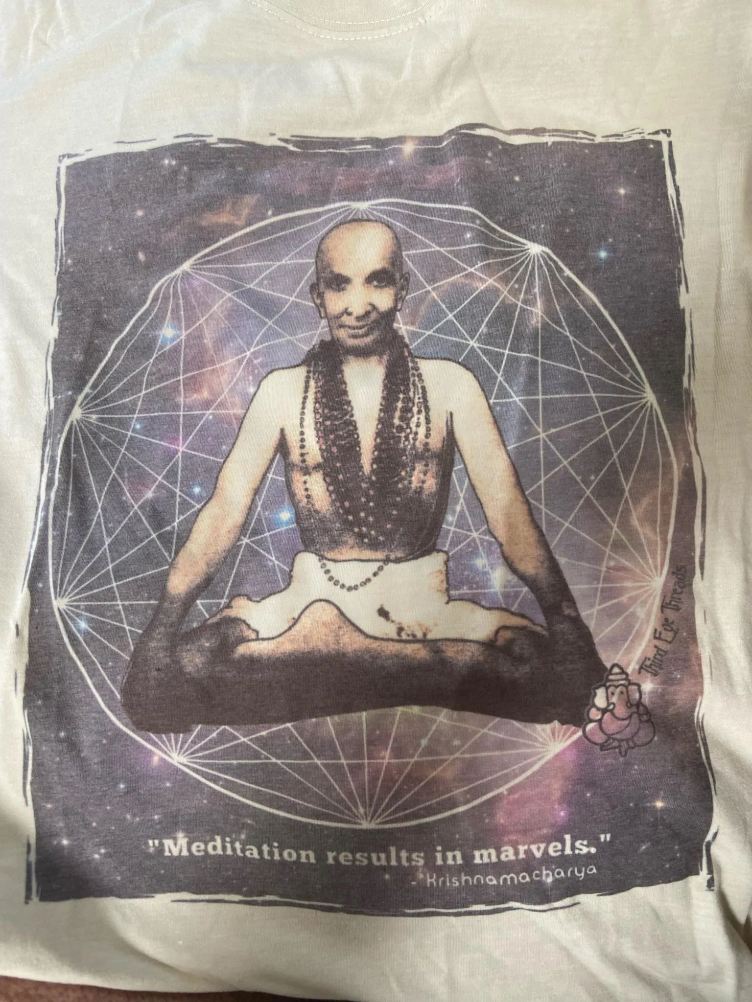 Meditating Krishnamacharya in Sacred Geometry Crew Neck Tee