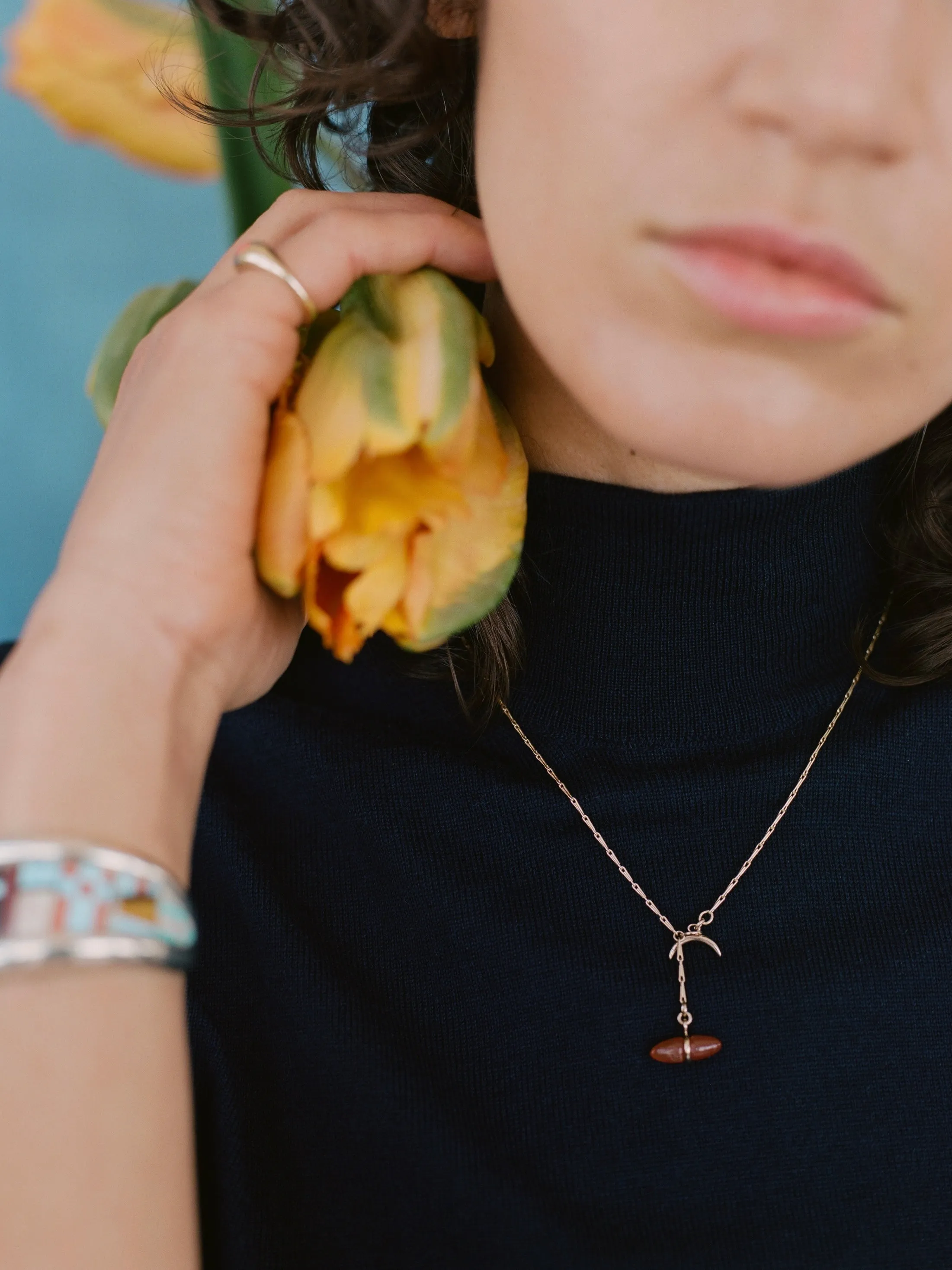 Mini Stone Toggle Necklace with Carnelian