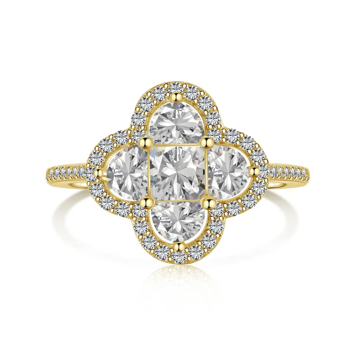 Multi Shape Crystal Clover Promise Ring - Gold