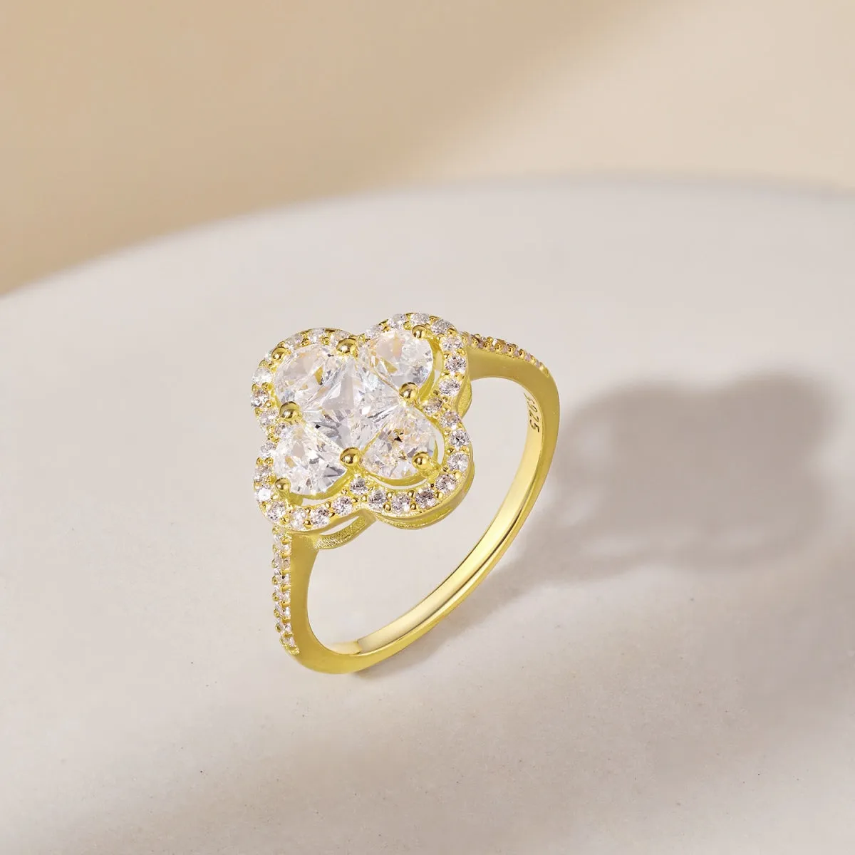 Multi Shape Crystal Clover Promise Ring - Gold