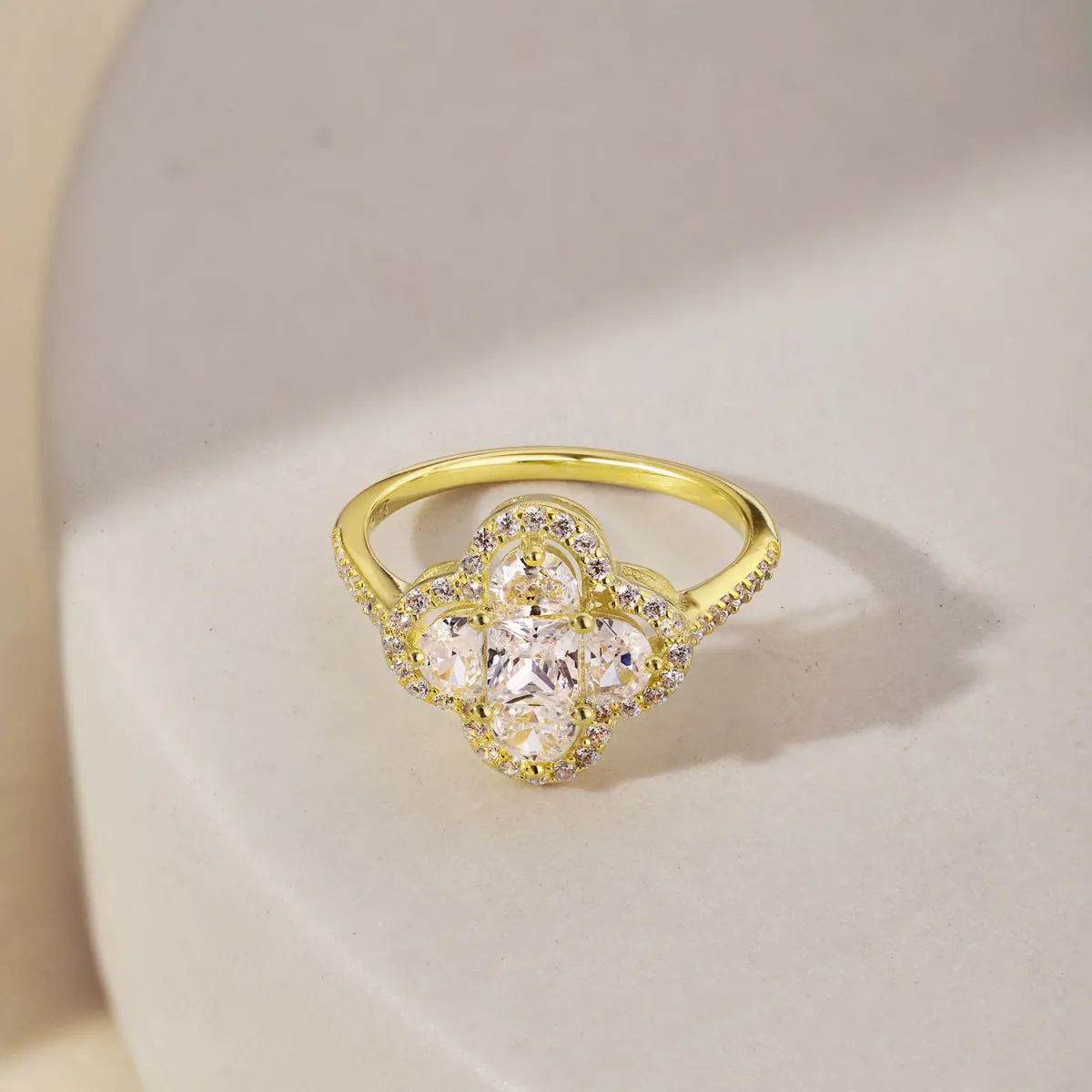 Multi Shape Crystal Clover Promise Ring - Gold