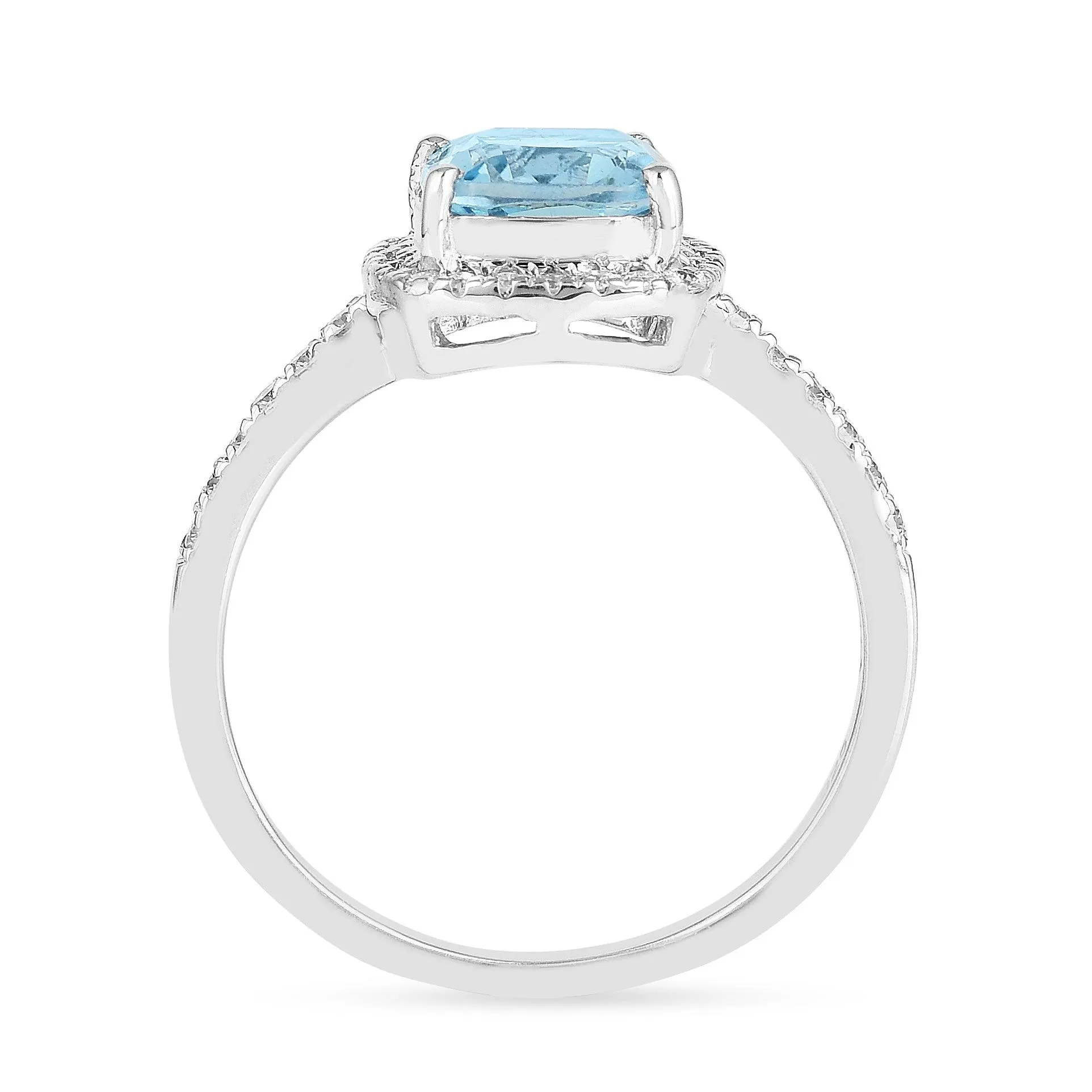 Natural Blue Topaz Cushion Halo Ring