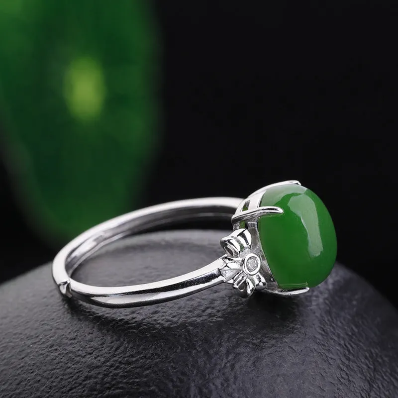 Natural Jade Ring Nephrite Silver Adjustable Ring ZNRG152