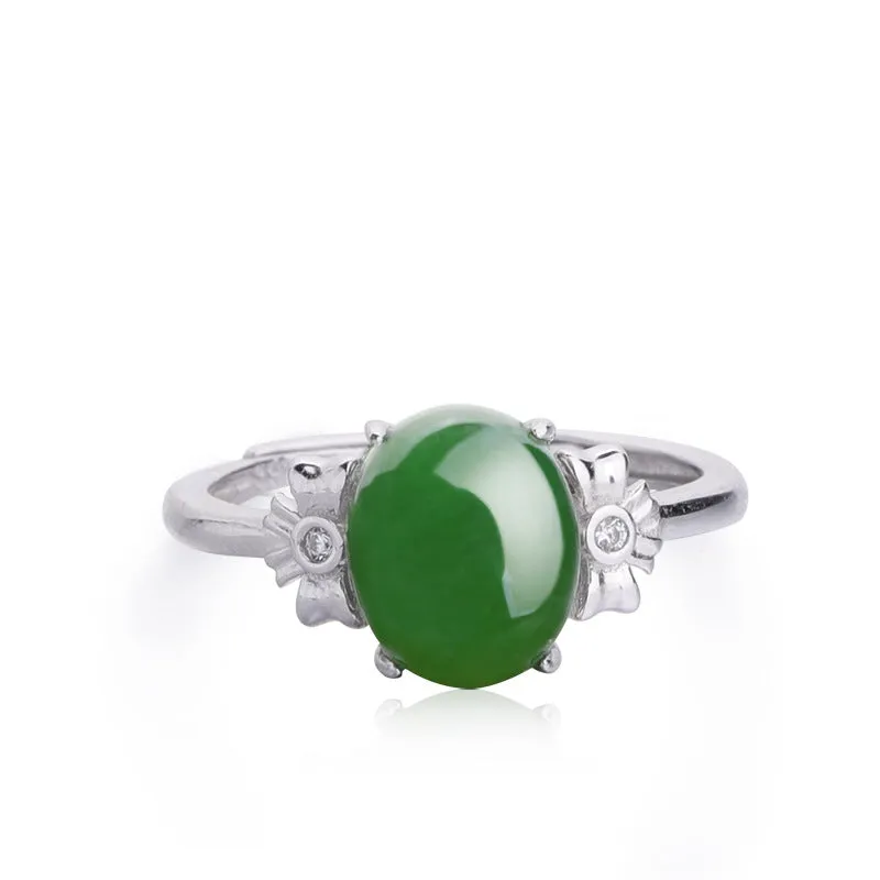 Natural Jade Ring Nephrite Silver Adjustable Ring ZNRG152