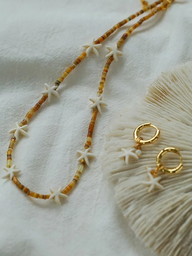 Natural Yellow Disc Shell and Starfish Necklace