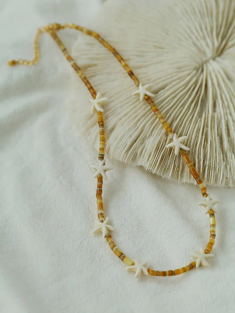 Natural Yellow Disc Shell and Starfish Necklace