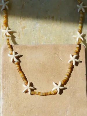 Natural Yellow Disc Shell and Starfish Necklace