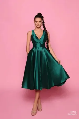 NICOLETTA v-neck mikado satin cocktail gown