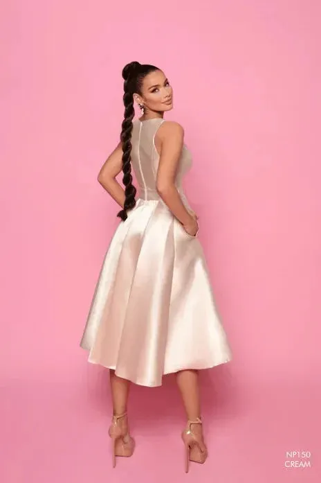 NICOLETTA v-neck mikado satin cocktail gown