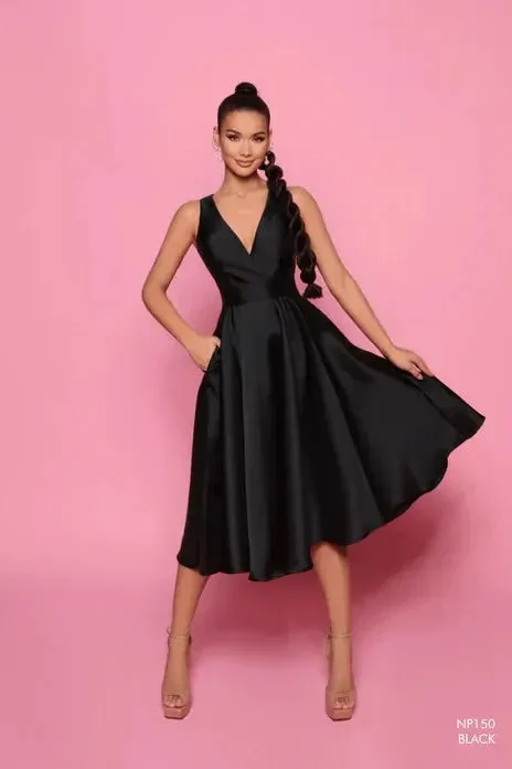 NICOLETTA v-neck mikado satin cocktail gown