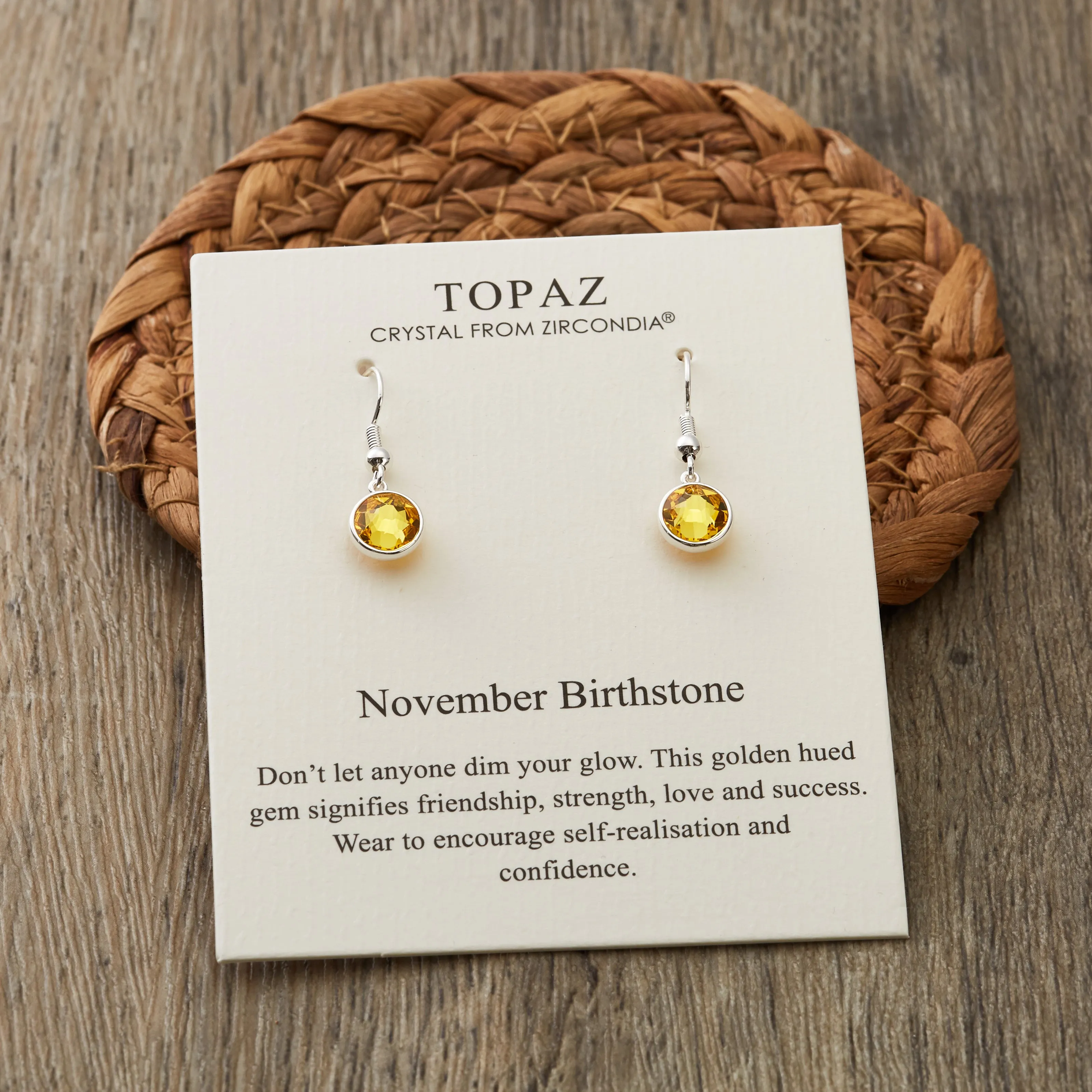 November Birthstone Drop Earrings Created with Topaz Zircondia® Crystals