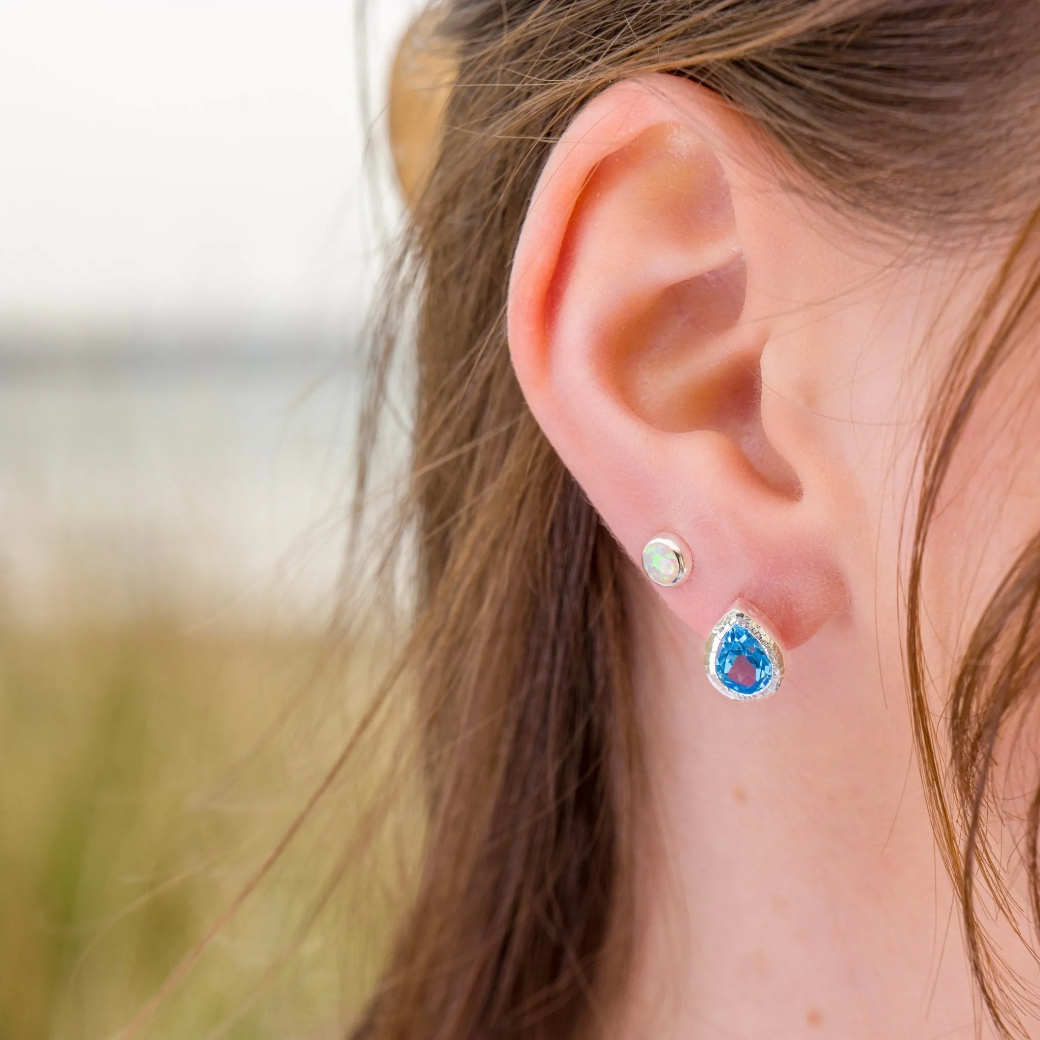 Ocean droplet topaz studs