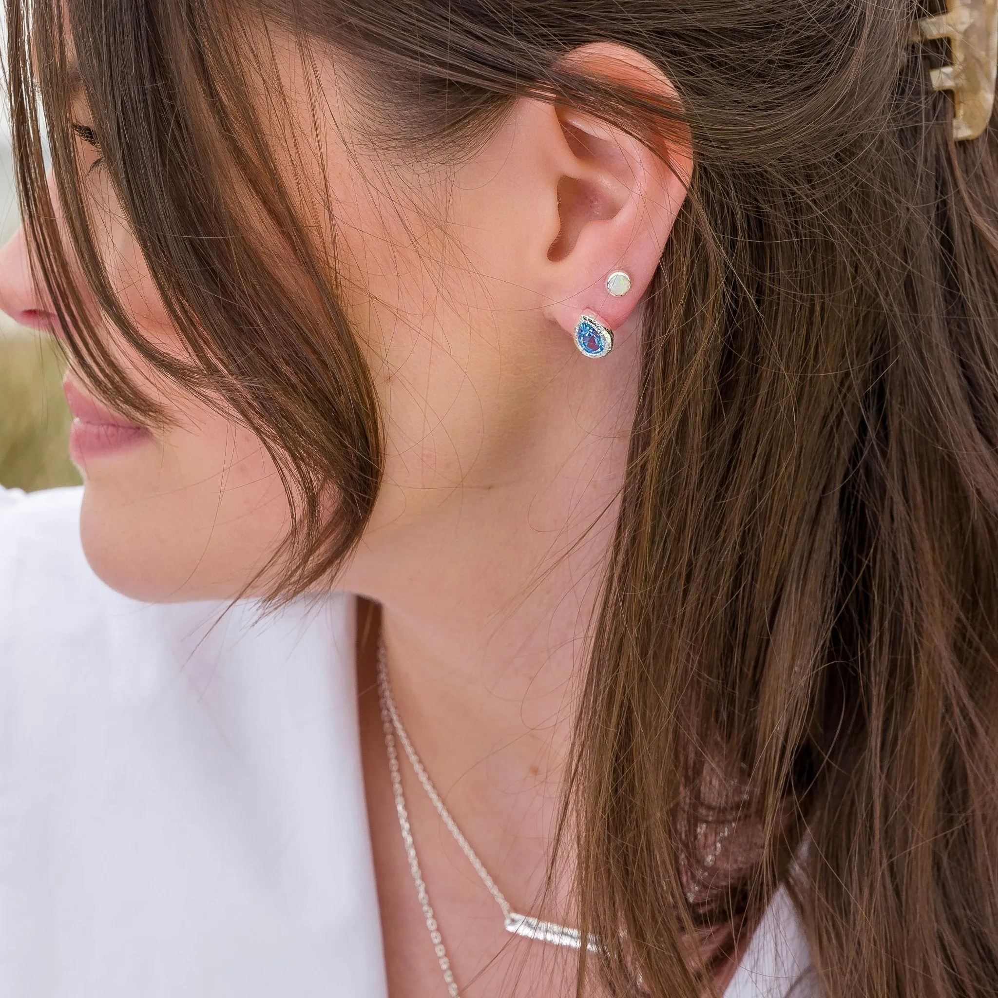 Ocean droplet topaz studs