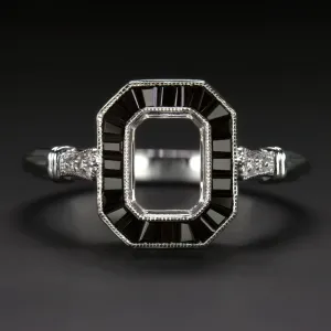 ONYX DIAMOND ENGAGEMENT RING SETTING RADIANT EMERALD CUT VINTAGE STYLE ART DECO