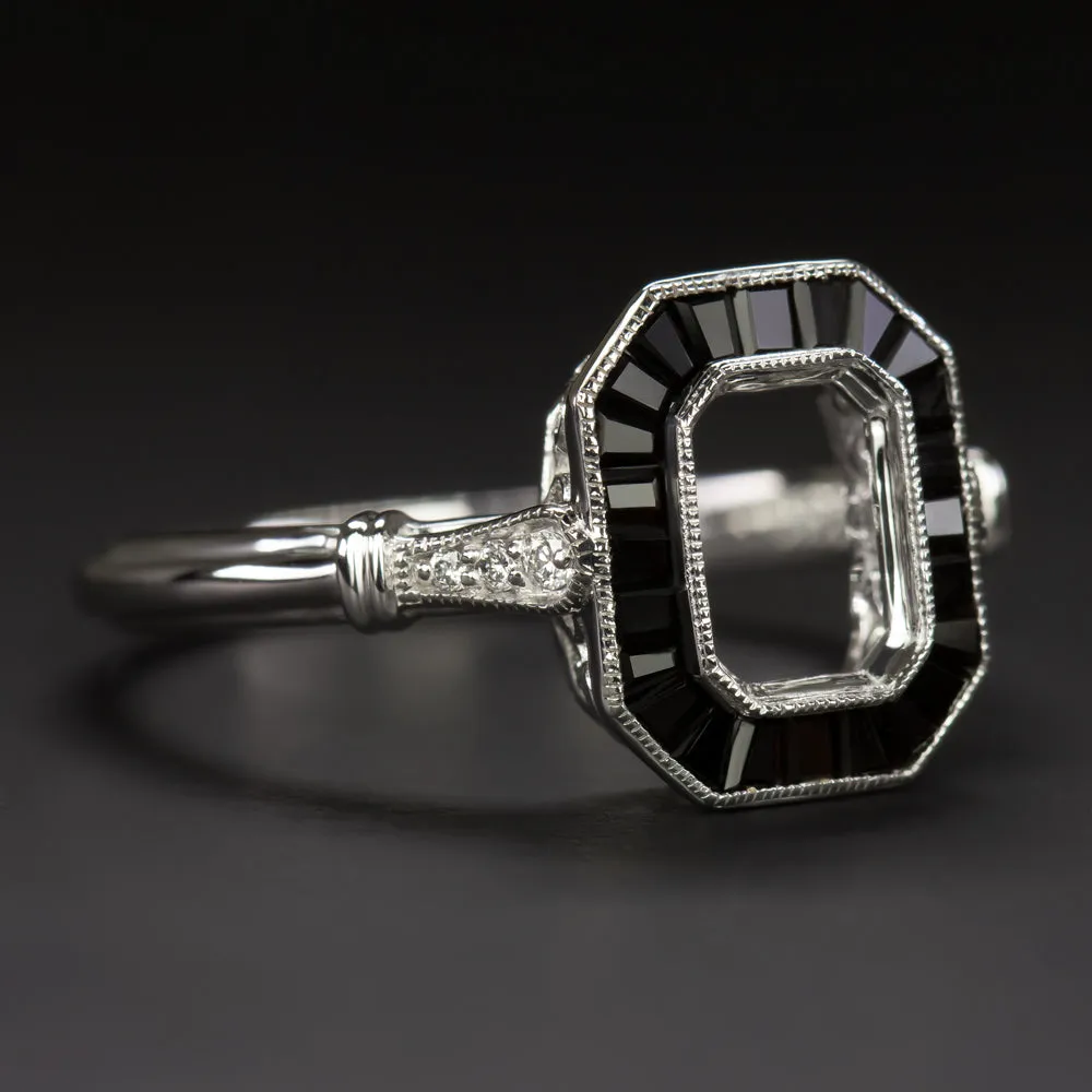 ONYX DIAMOND ENGAGEMENT RING SETTING RADIANT EMERALD CUT VINTAGE STYLE ART DECO