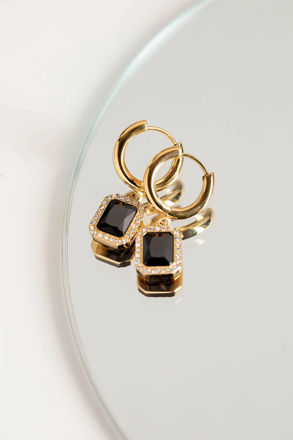 Pavé Emerald Huggies Black 14K Gold Plated