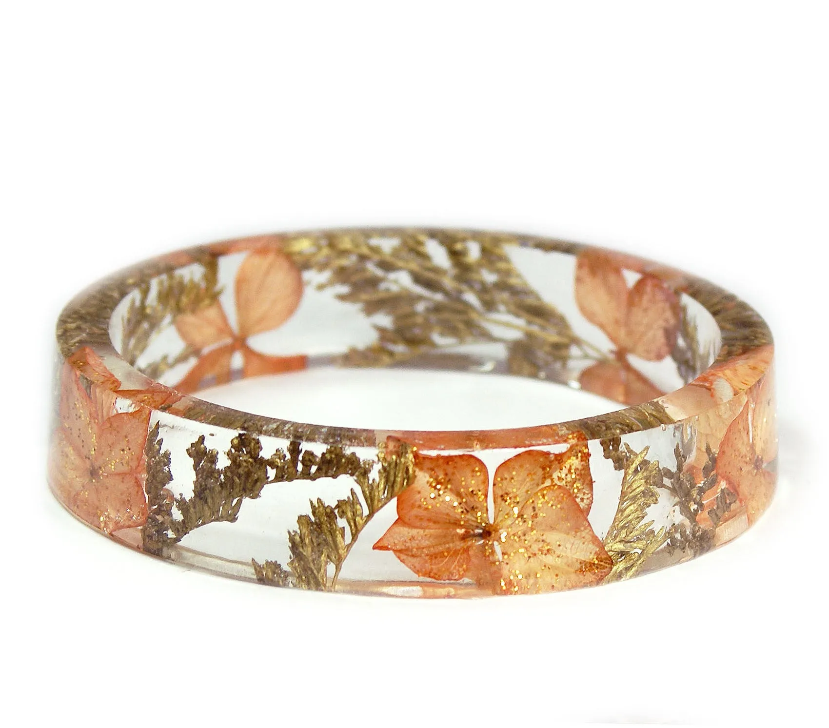 Peach and Gold Flowers Resin Bracelet