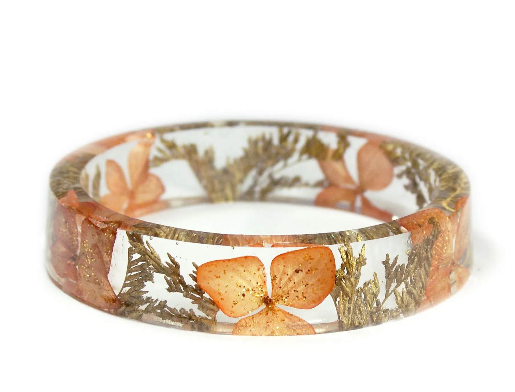 Peach and Gold Flowers Resin Bracelet