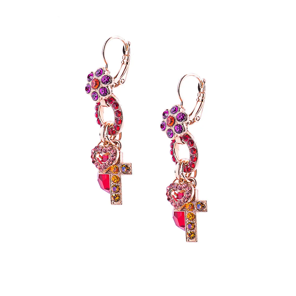 Petite Cross Dangle Charm Leverback Earrings in "Hibiscus" *Preorder*