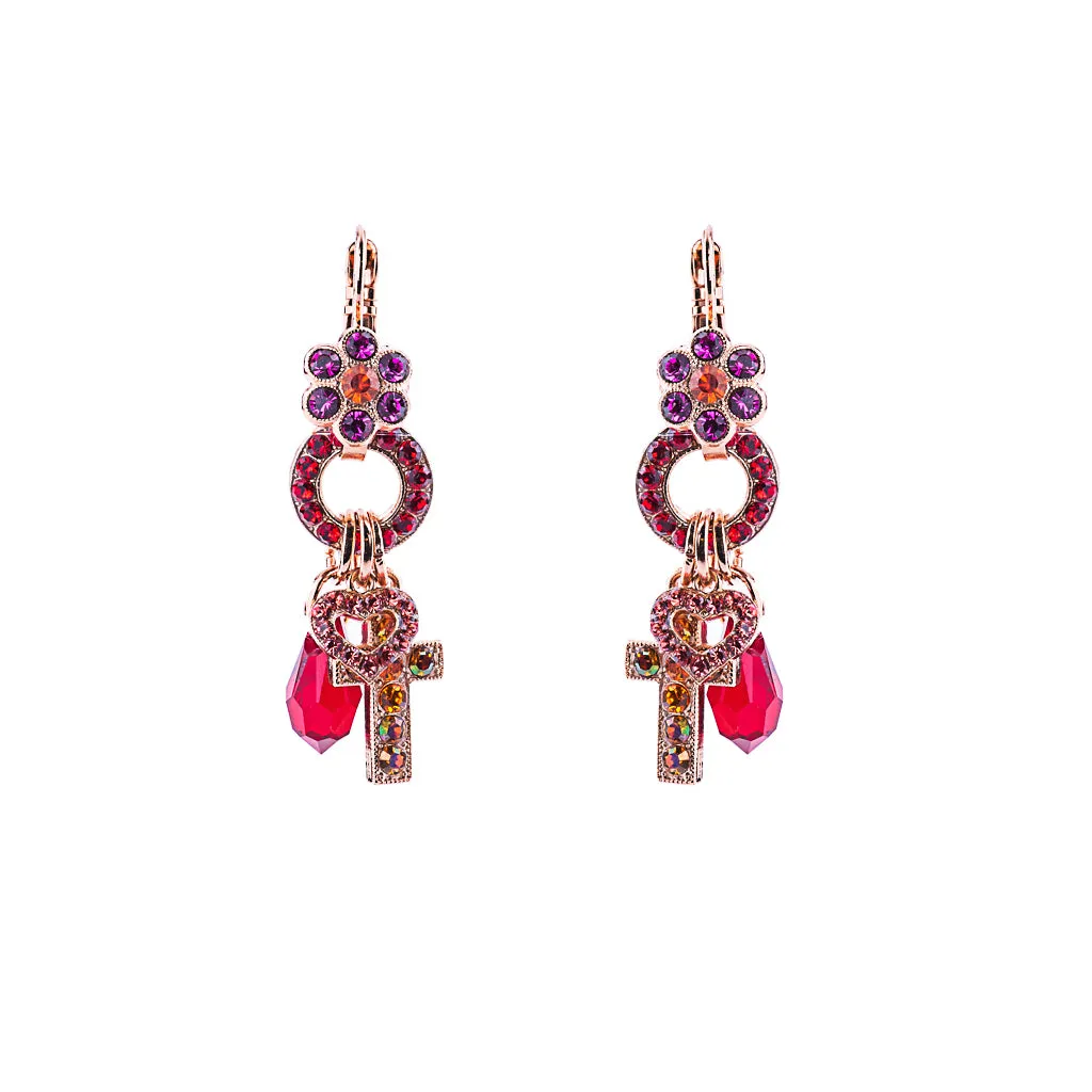 Petite Cross Dangle Charm Leverback Earrings in "Hibiscus" *Preorder*