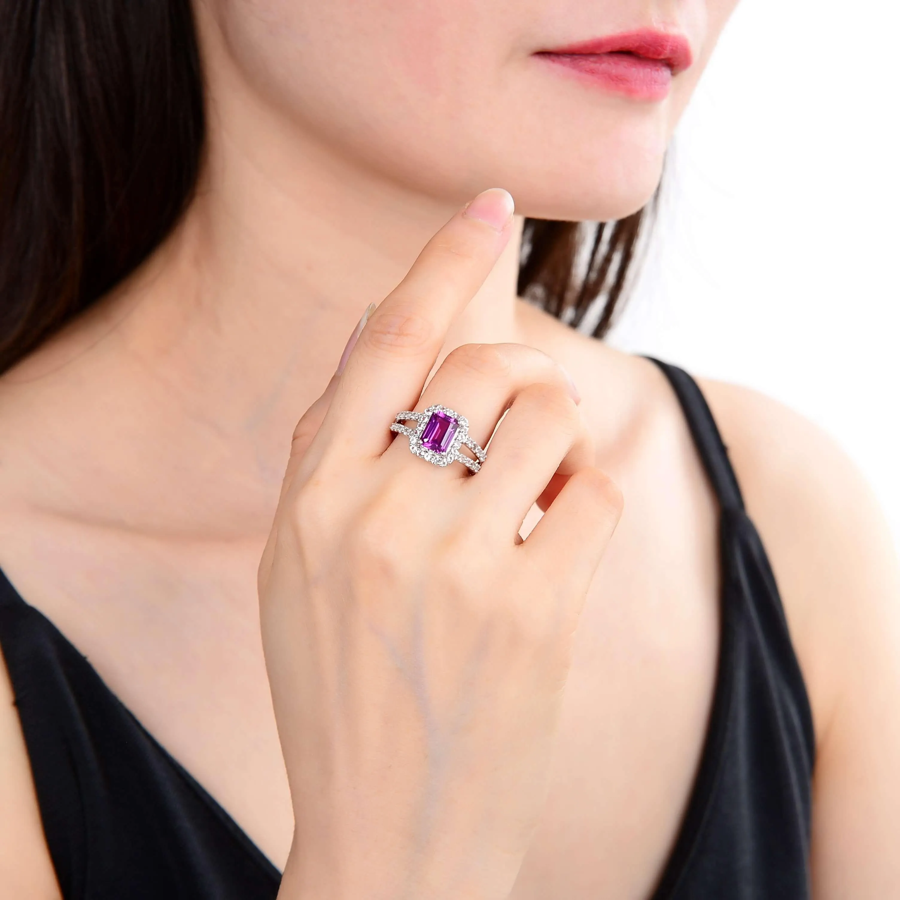 Purple Sapphire Split Band Octagon Ring