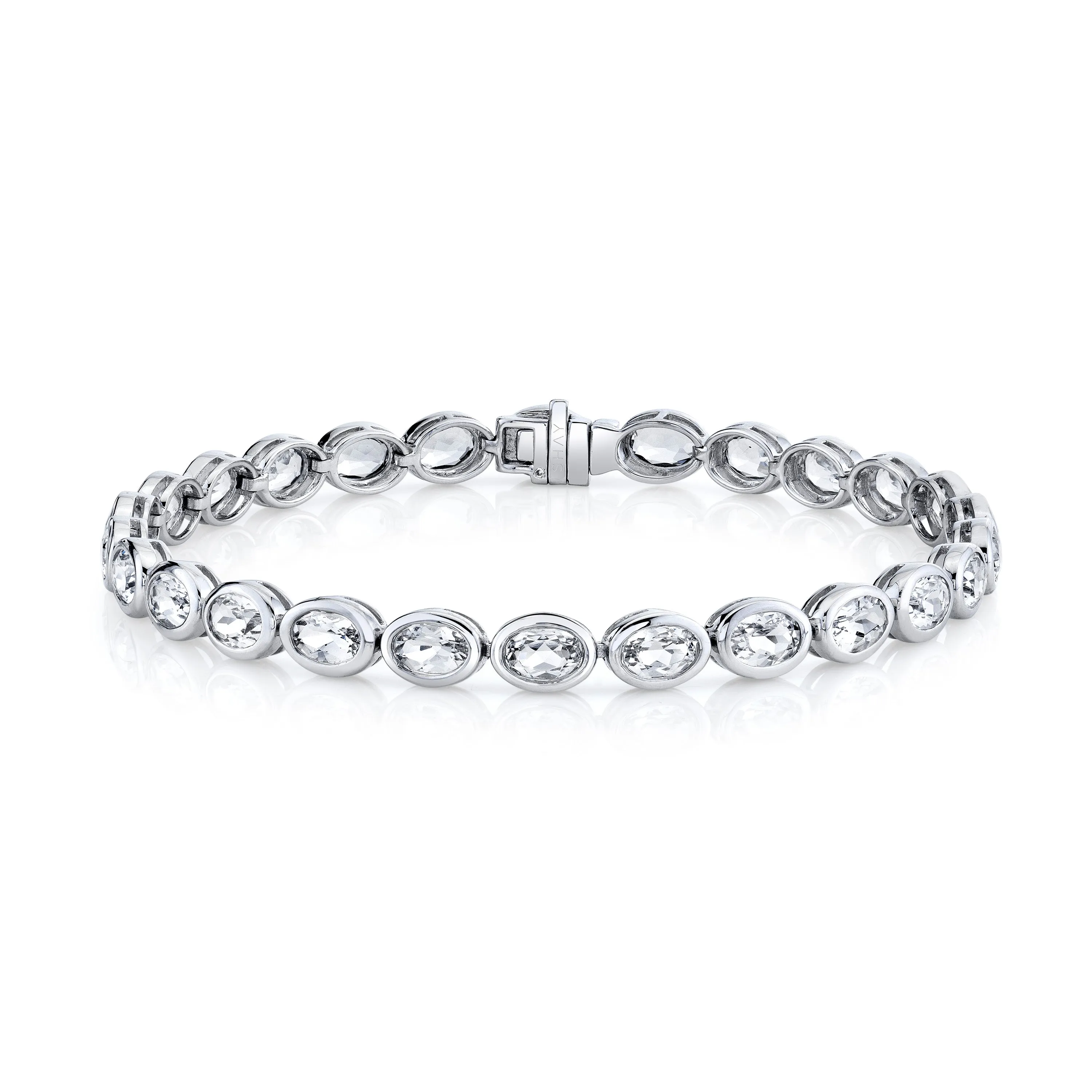 READY TO SHIP MEN'S WHITE TOPAZ OVAL BEZEL TENNIS BRACELET