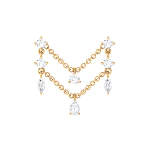 Real Diamond Double Chain Earring for Cartilage Piercing