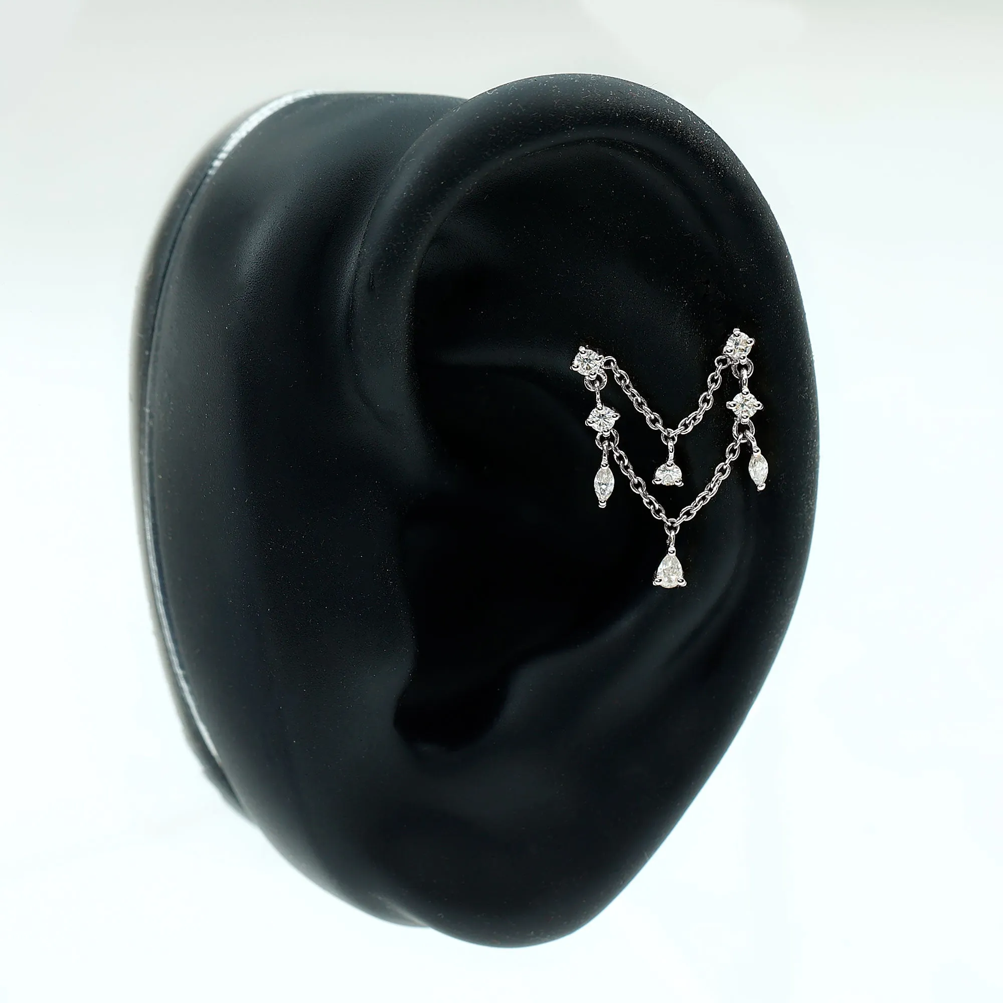 Real Diamond Double Chain Earring for Cartilage Piercing